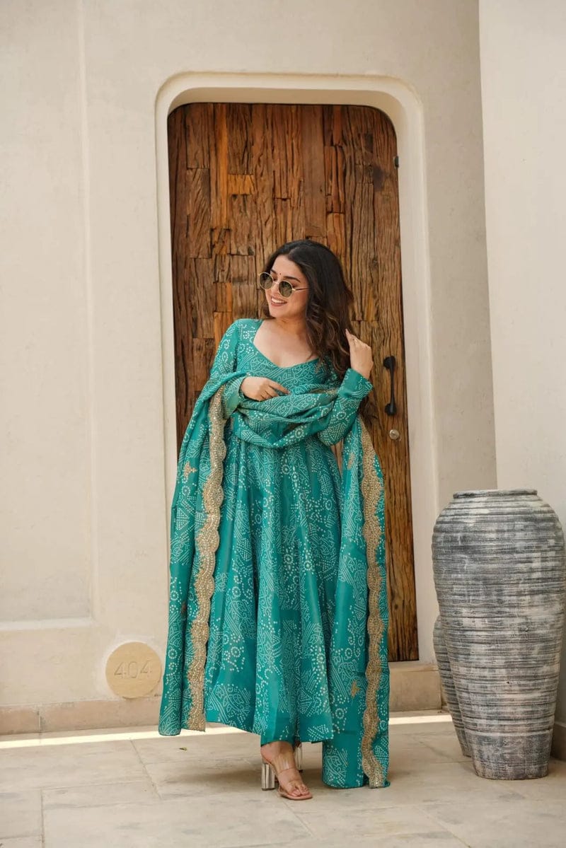 turquoise Cotton Suit Set with Dupatta - pasoya