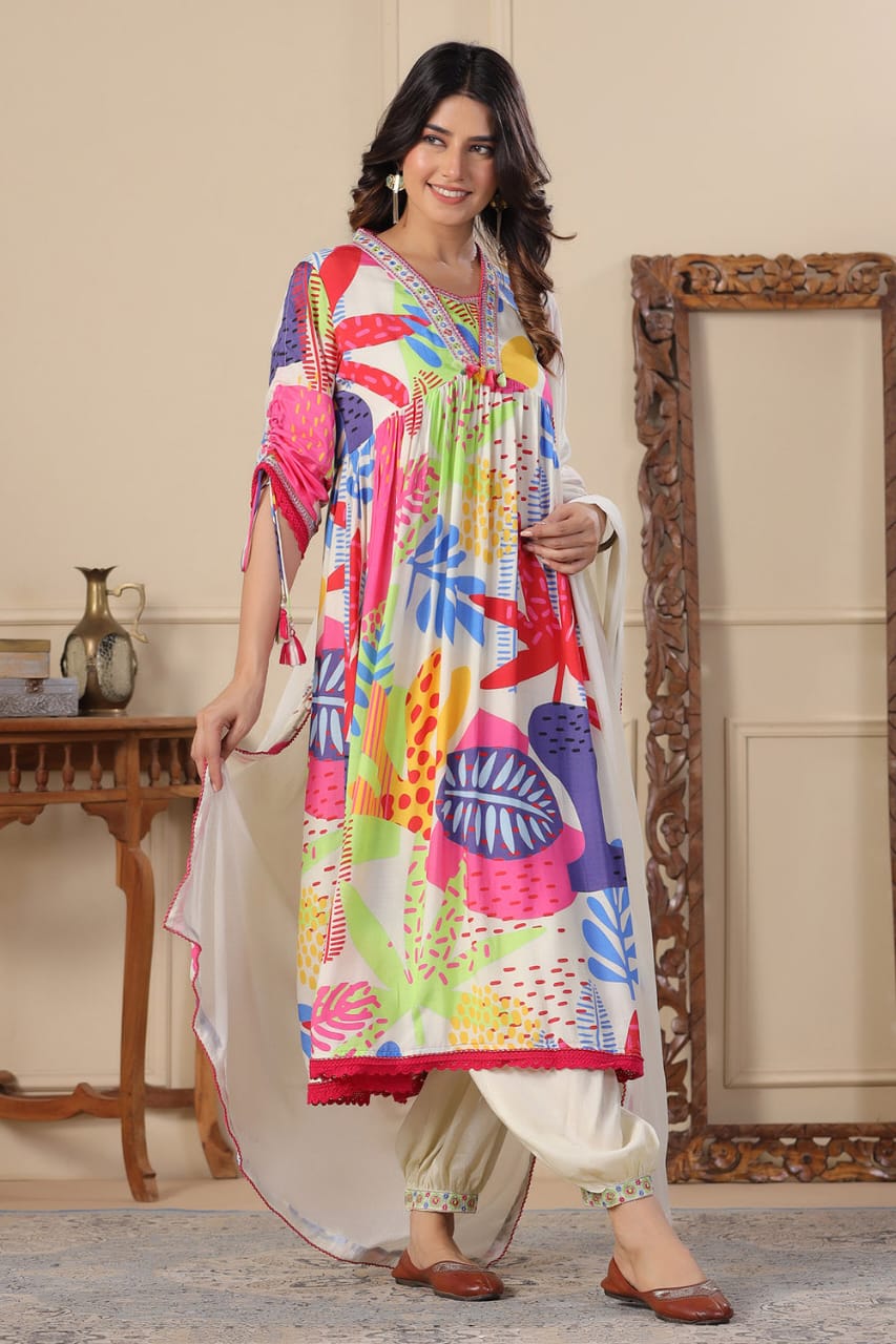 Vibrant Cotton Multicolor Printed Suit - pasoya