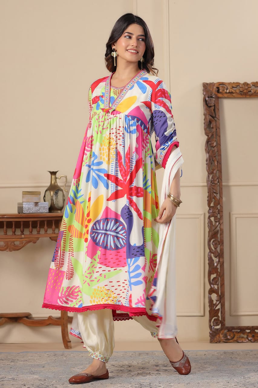 Vibrant Cotton Multicolor Printed Suit - pasoya