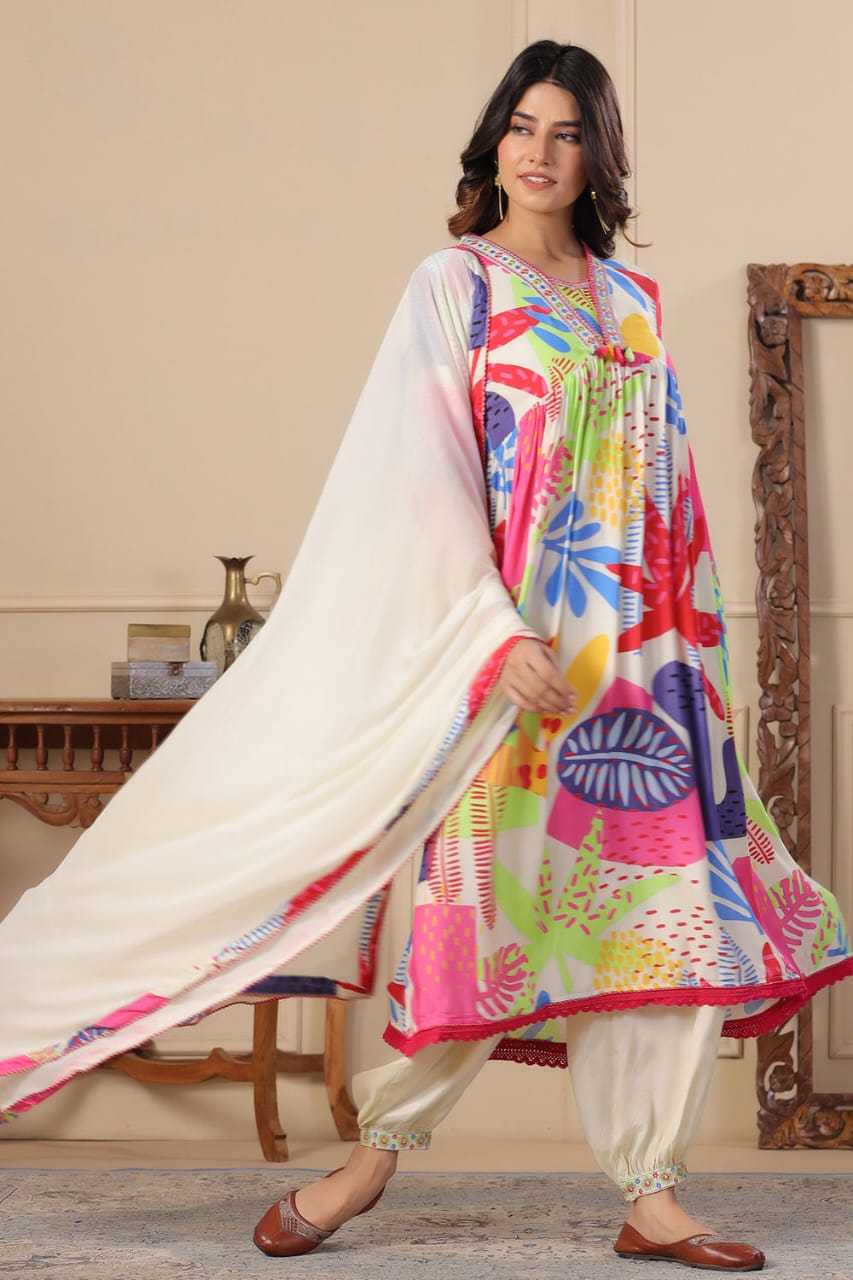 Vibrant Cotton Multicolor Printed Suit - pasoya