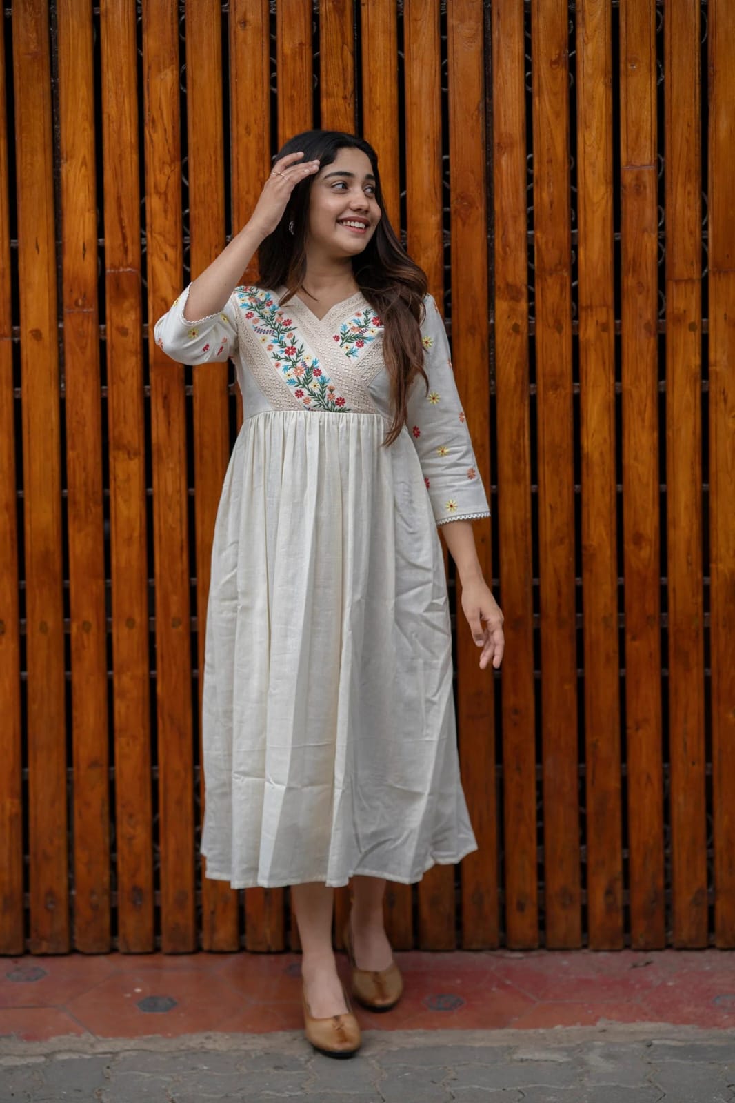 Vintage Floral Embroidery Cotton Dress - pasoya