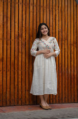 Vintage Floral Embroidery Cotton Dress - pasoya