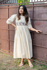 Vintage Floral Yoke Embroidery Dress - pasoya