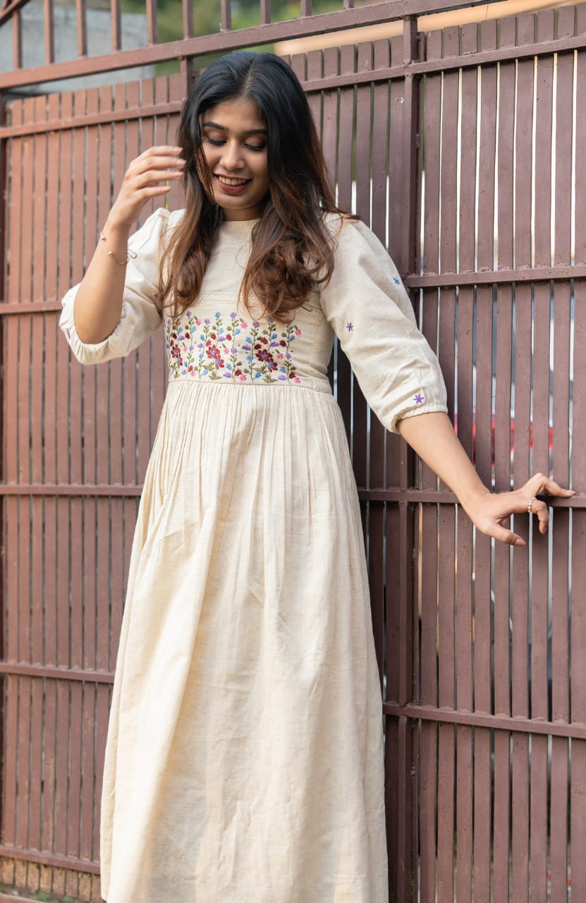 Vintage Floral Yoke Embroidery Dress - pasoya