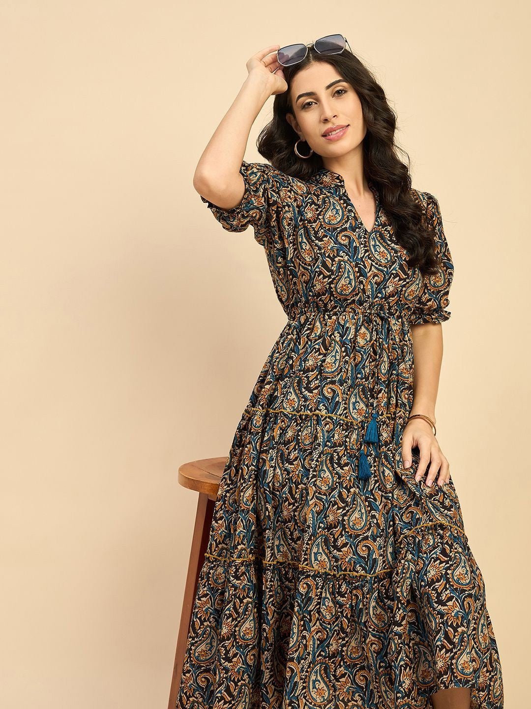 Viscose Rayon Motif Printed Dress - pasoya