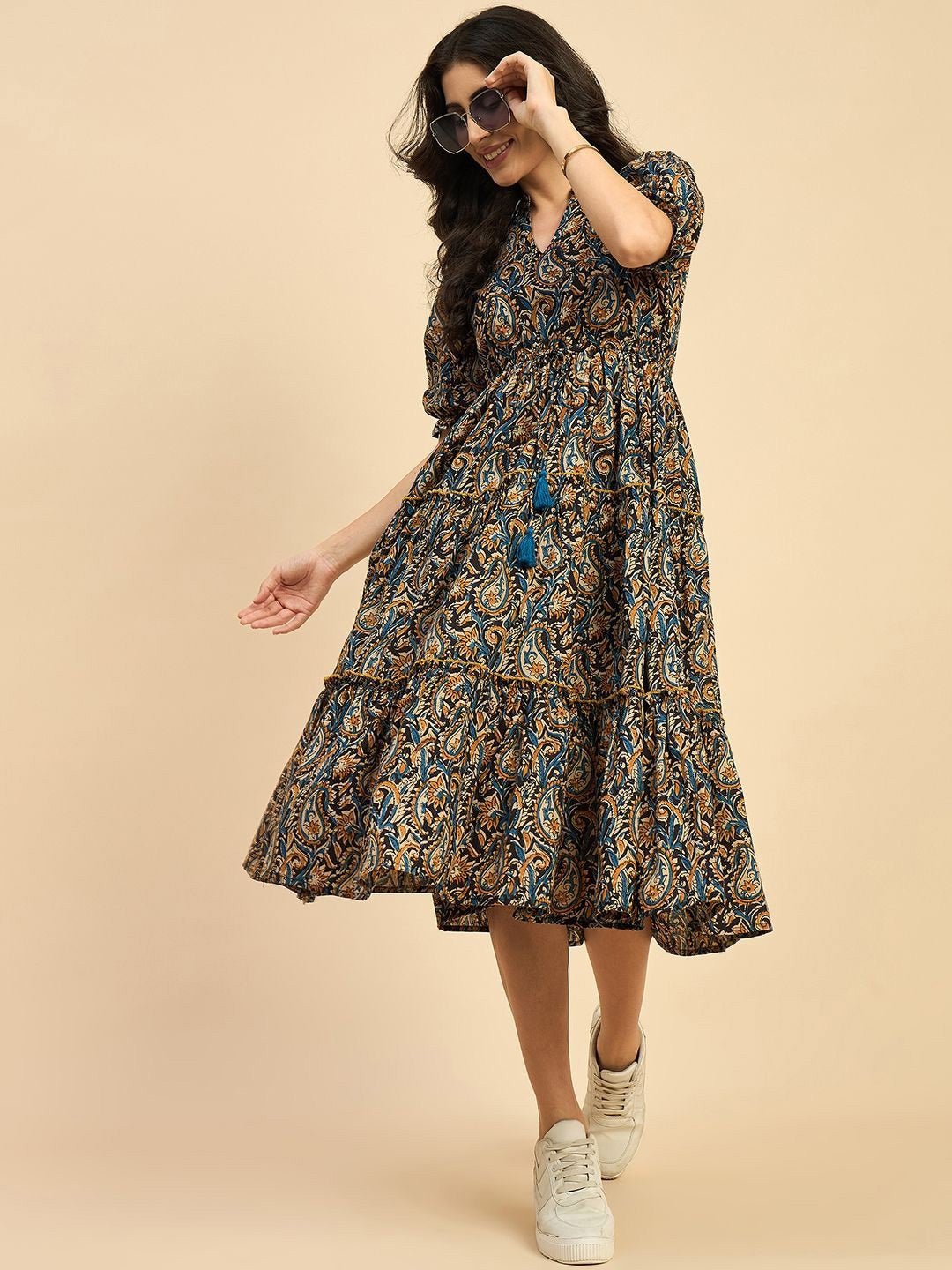 Viscose Rayon Motif Printed Dress - pasoya