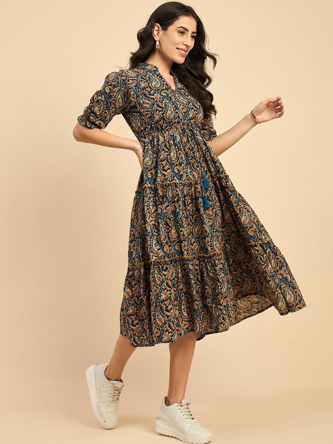 Viscose Rayon Motif Printed Dress - pasoya