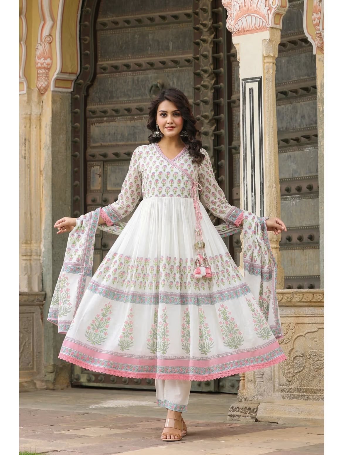 White Cotton Anarkali Suit with Dupatta – Royal Simplicity - pasoya