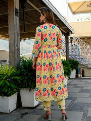 Yellow Floral Cotton Dupatta Set - pasoya